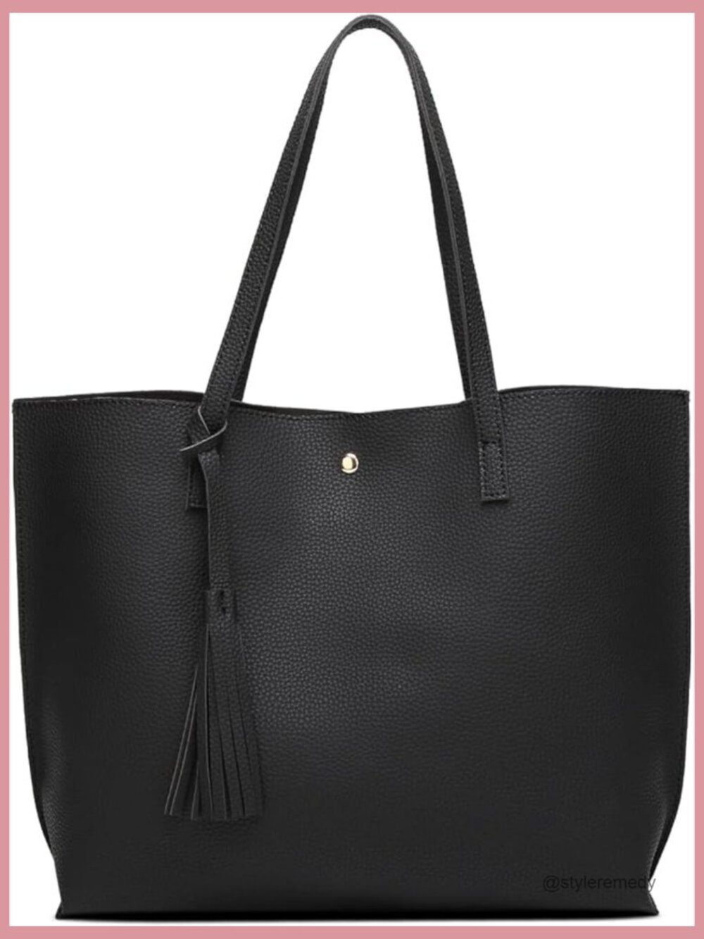 Faux Leather Tote Shoulder Bag with Tassel, Large Capacity Casual Handbag